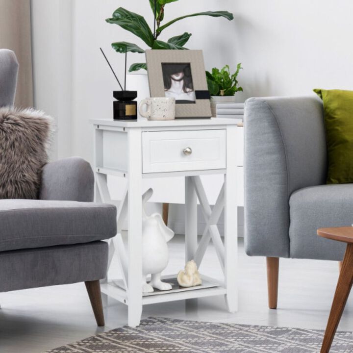 Sofa Side End Table with Drawer and Shelf