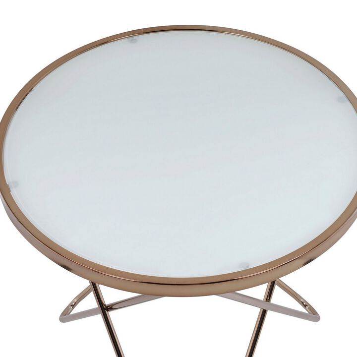 Valora End Table, Frosted Glass & Champagne-Benzara