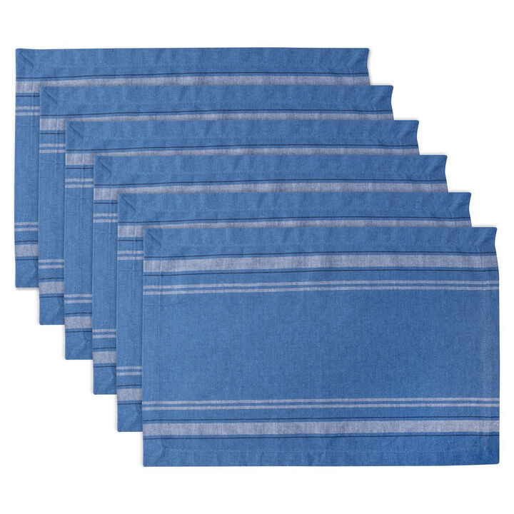 Set of 6 Blue Chambray French Stripe Rectangular Placemats 19" x 13"