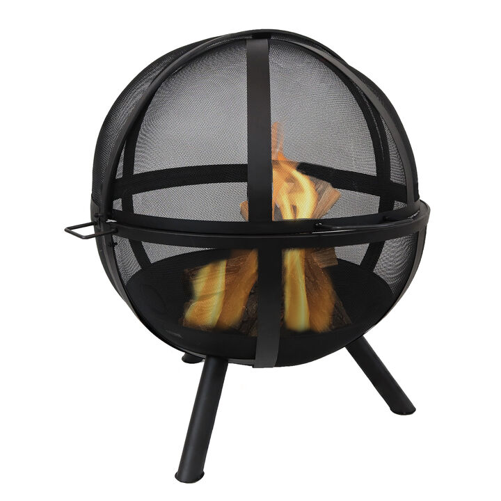 Sunnydaze 30 in Flaming Ball Steel Fire Pit with Cover, Poker, and Grate