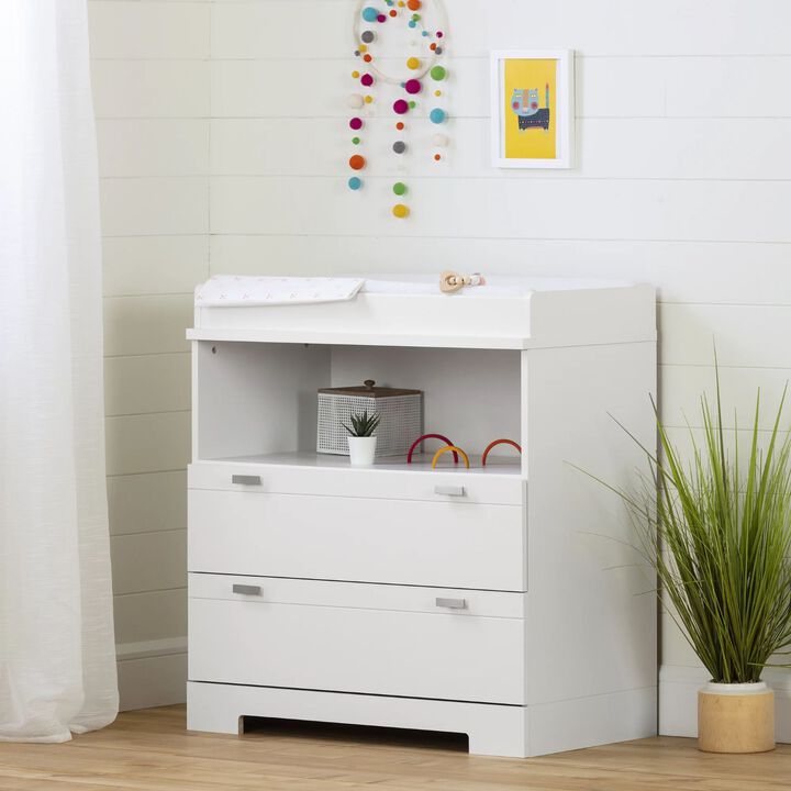 QuikFurn Modern Nursery 2 Drawer Storage Baby Changing Table in White