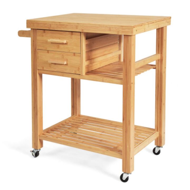 Bamboo Kitchen Trolley Cart with Tower Rack and Drawers