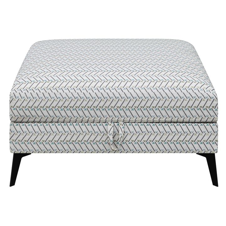 35 Inch Ottoman with Storage, Upholstered Geometric Pattern Printed Fabric-Benzara