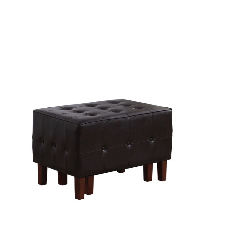 Homezia 20" Black Faux Leather And Dark Brown Tufted Cocktail Ottoman