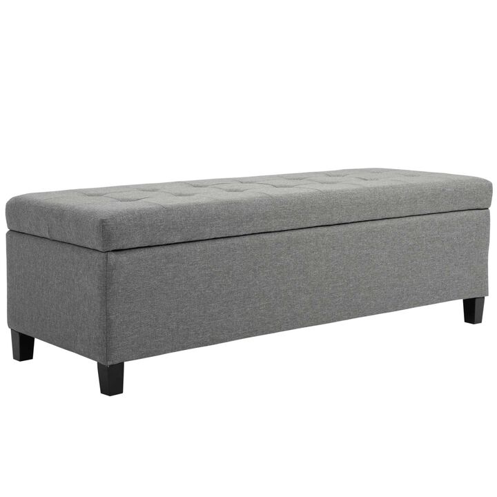 50" Storage Ottoman Bench, Upholstered Ottoman Foot Rest with Linen Fabric and Soft Close Lid for Entryway, Gray