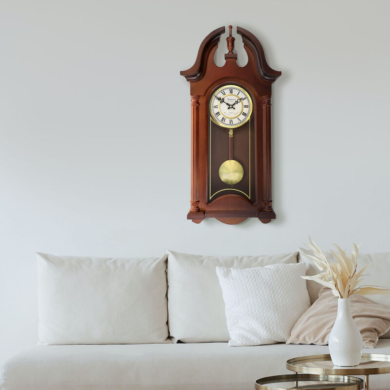 Bedford Clock Collection Delphine 27 Inch Mahogany Chiming Pendulum Wall Clock