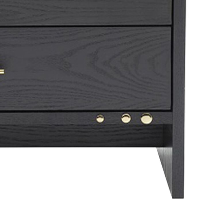 2 Drawer Wooden Nightstand with Brass Handles and Accents, Gray-Benzara
