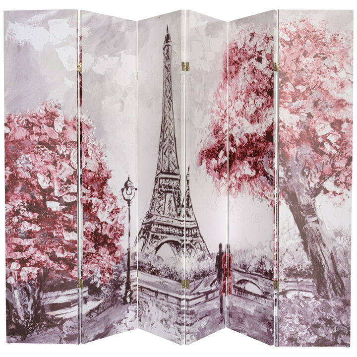 Legacy Decor 6 Panel Room Divider Privacy Screen Double Side Digital Print Eiffel Tower Paris Theme 6ft Tall