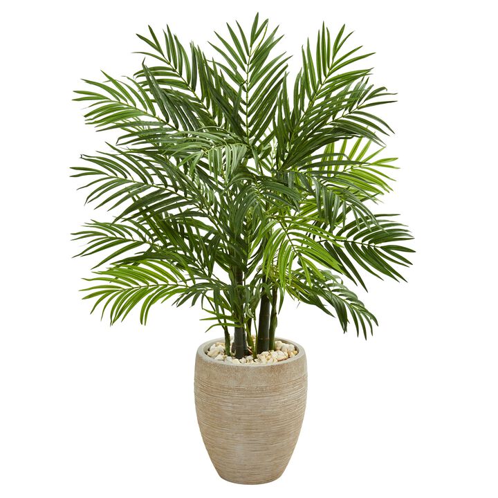 HomPlanti 4 Feet Areca Palm Artificial Tree in Sand Colored Planter