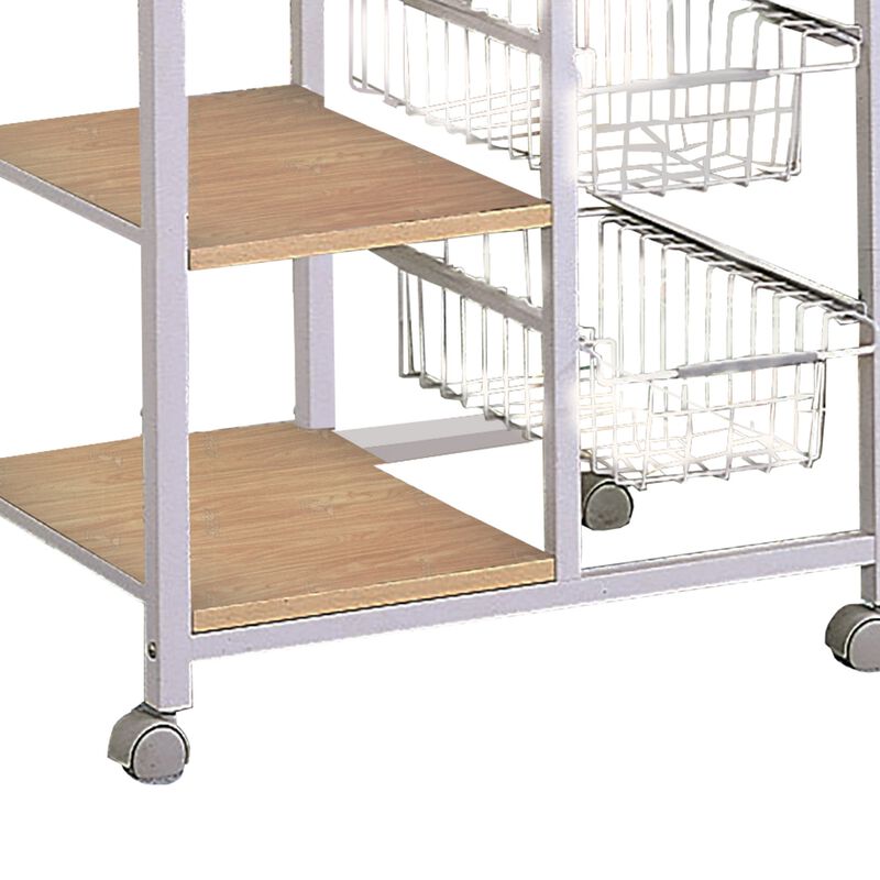 Kitchen Cart with 3 Shelves & 2 Storage Compartments, Brown And White-Benzara