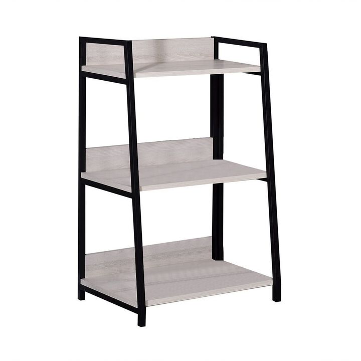 Wooden Bookshelf with 3 Open Compartments, Washed White and Black-Benzara