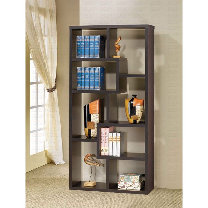 QuikFurn Modern 70-in High Display Cabinet Bookcase in Dark Brown Cappuccino Wood Finish