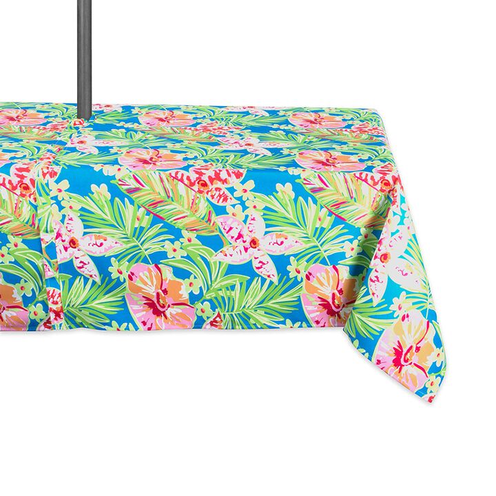 84" Green and Pink Floral Rectangular Outdoor Tablecloth with Zipper
