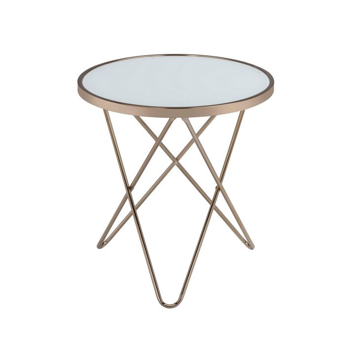 Valora End Table, Frosted Glass & Champagne-Benzara
