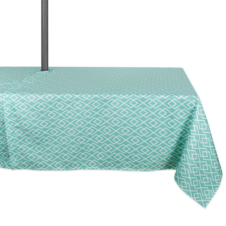 Aqua Green and White Diamond Pattern Outdoor Rectangular Tablecloth with Zipper 60” x 84”