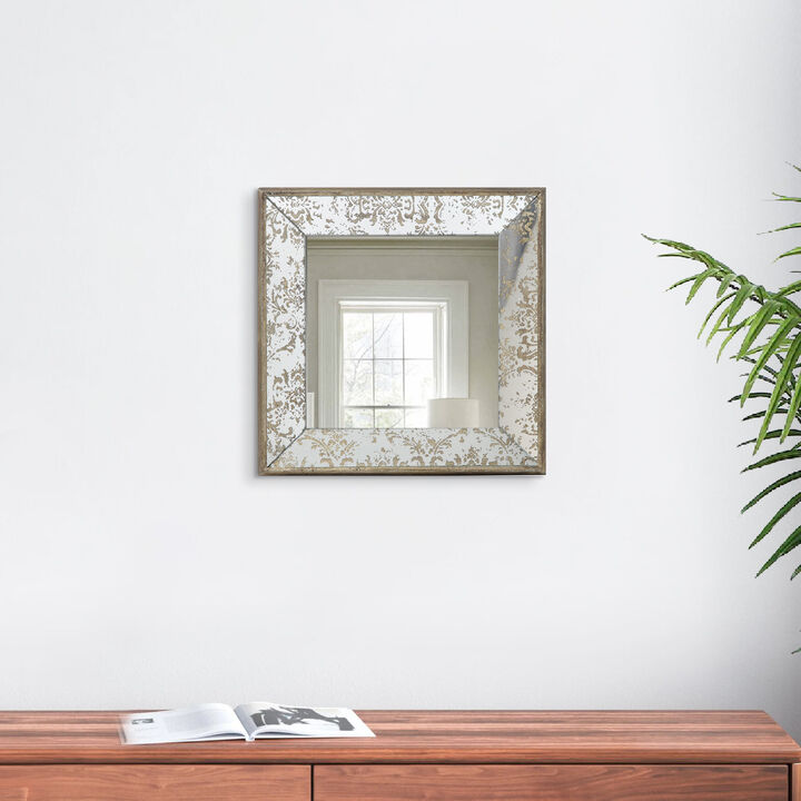 Filo 15 Inch Square Accent Wall Mirror, Raised Edges, Silver Wood Frame
