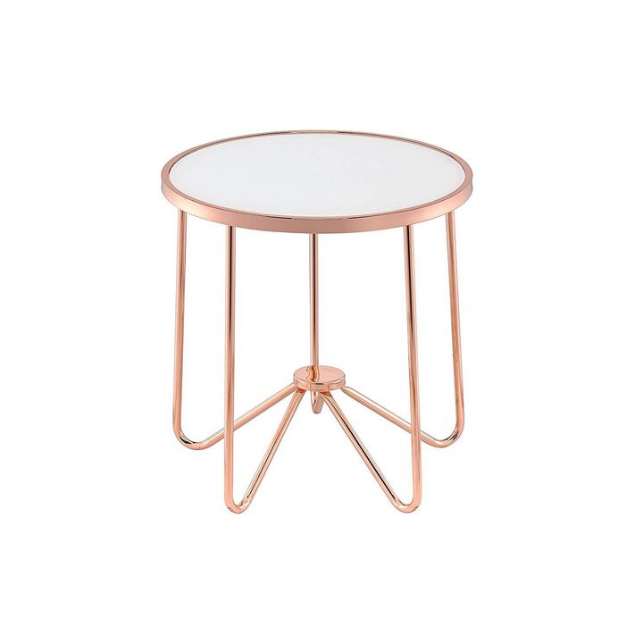 Alivia End Table, Frosted Glass & Rose Gold-Benzara