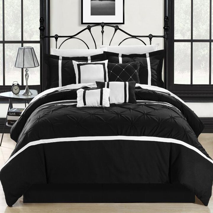 Chic Home Vermont Embroidered Bed In A Bag Comforter Set - 8-Piece - King Black/White