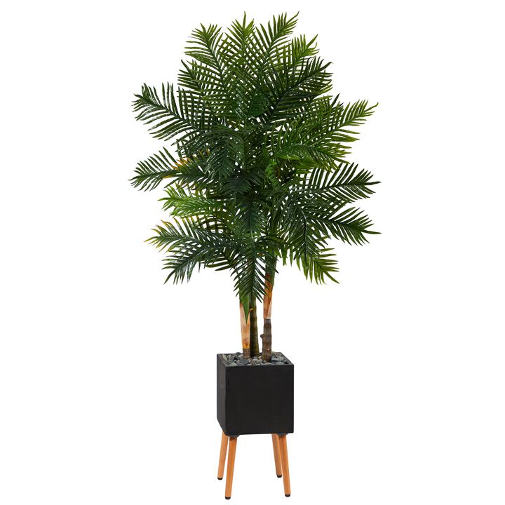 HomPlanti 70 Inches Areca Palm Artificial Tree in Black Planter with Stand
