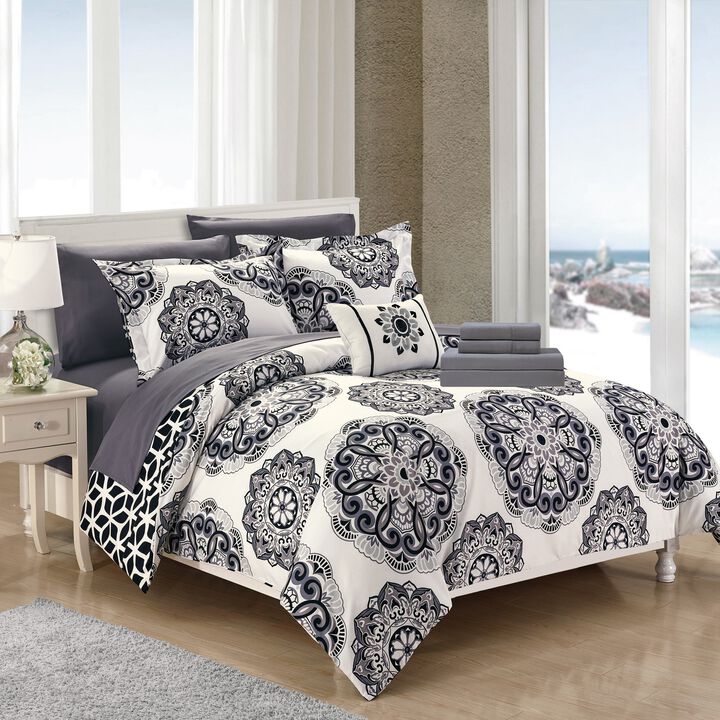 Chic Home Medallion Modern Pattern Microfiber 6/8 Pieces Comforter Bed In A Bag Sheet Set & Decorative Shams - Twin 66x90, Black