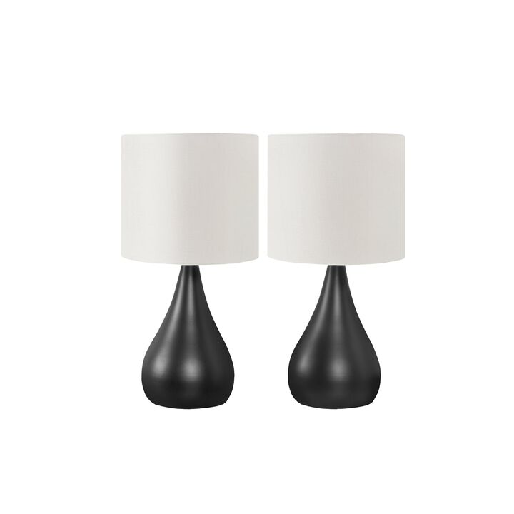 Monarch Specialties I 9639 - Lighting, Set Of 2, 18"H, Table Lamp, Black Metal, Ivory / Cream Shade, Contemporary