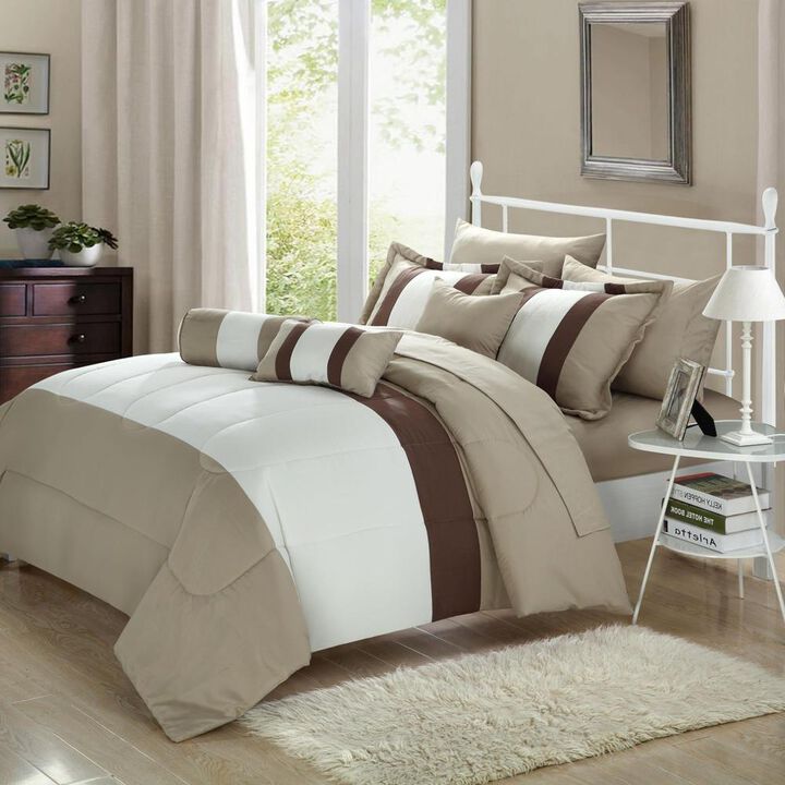 Chic Home Serenity 10 Piece Comforter Bed In A Bag Set - King 104x90, Beige