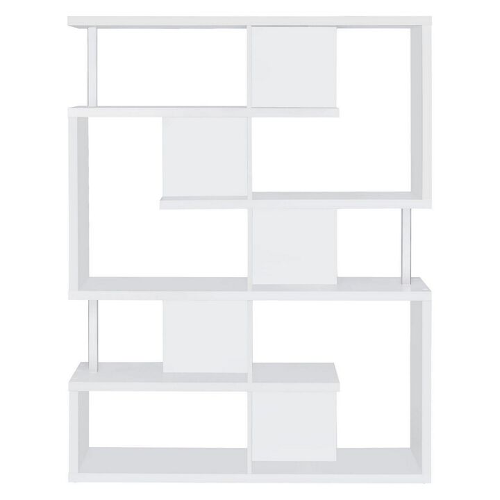 Splendid white bookcase With Chrome Support Beams-Benzara