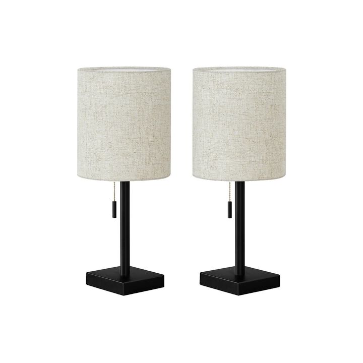 Monarch Specialties I 9649 - Lighting, Set Of 2, 17"H, Table Lamp, Usb Port Included, Nickel Metal, Ivory / Cream Shade, Contemporary
