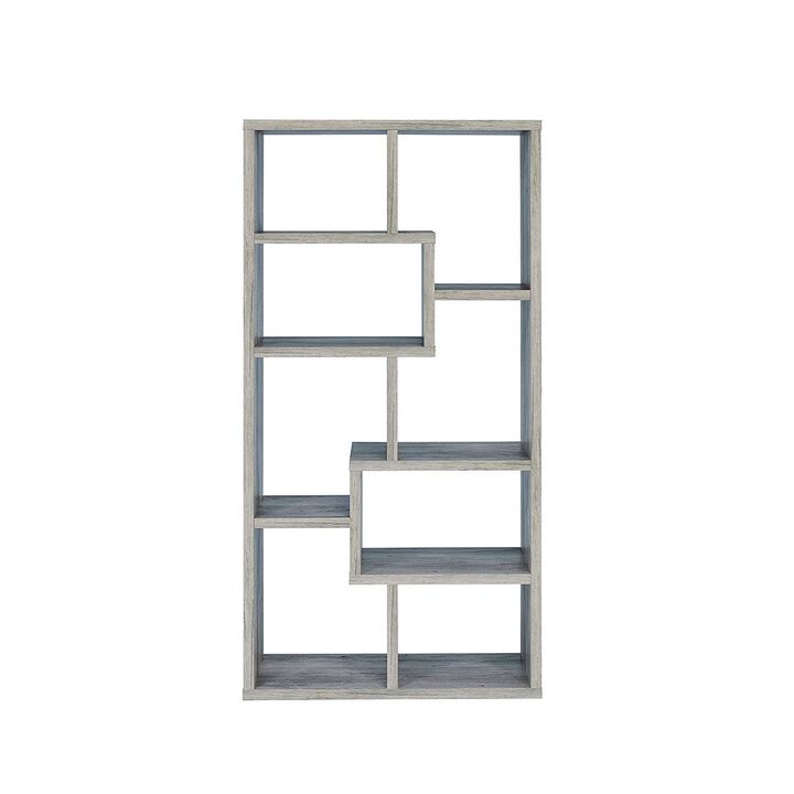 Modish Wooden Bookcase With Multiple Shelves, Gray-Benzara