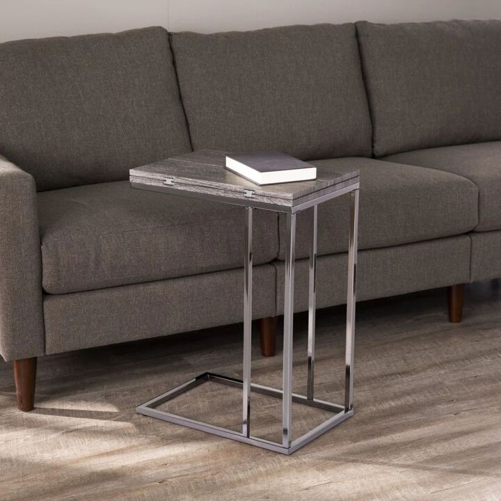 Homezia 25" Silver And Gray Expandable Rectangular End Table