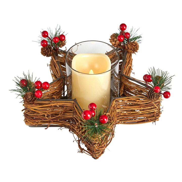 Nearly Natural Holiday Star Twig Candle Holder with LED Candle Table Christmas Arrangement