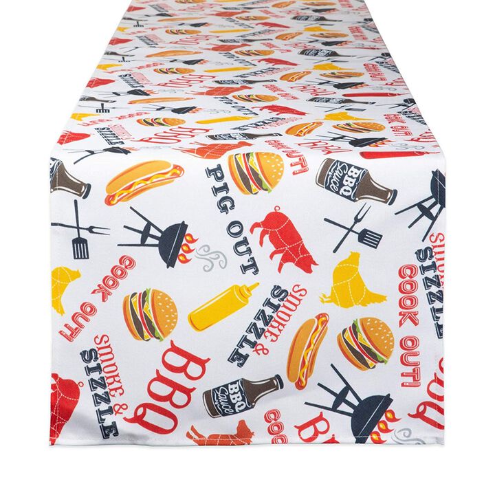 72" White and Red BBQ Fun Printed Rectangular Outdoor Table Runner