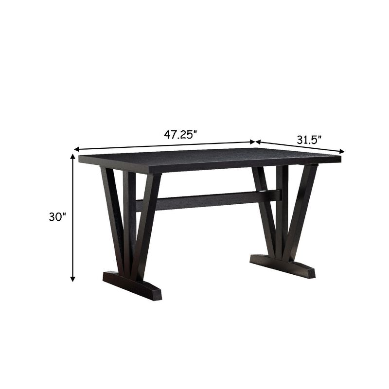 47 Inch Ethan Collection Wood Dining Table, V Shaped Legs, Trestle, Dark Brown-Benzara