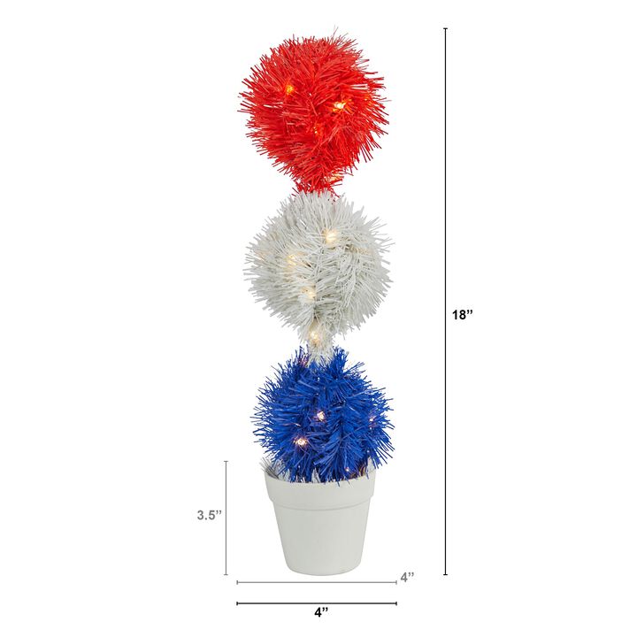 HomPlanti 18" Red, White and Blue â€œAmericana" Artificial Topiary Plant with 35 Warm LED Lights