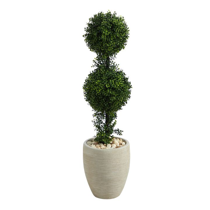 HomPlanti 3.5 Feet Boxwood Double Ball Topiary Artificial Tree in Sand Colored Planter (Indoor/Outdoor)