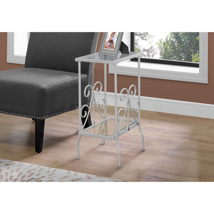Monarch Specialties I 3158 Accent Table, Side, End, Nightstand, Lamp, Living Room, Bedroom, Metal, Tempered Glass, Grey, Transitional