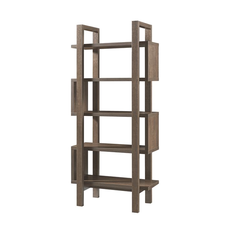 5 Shelf Open Design Wooden Bookcase with Zig Zag Design, Brown-Benzara