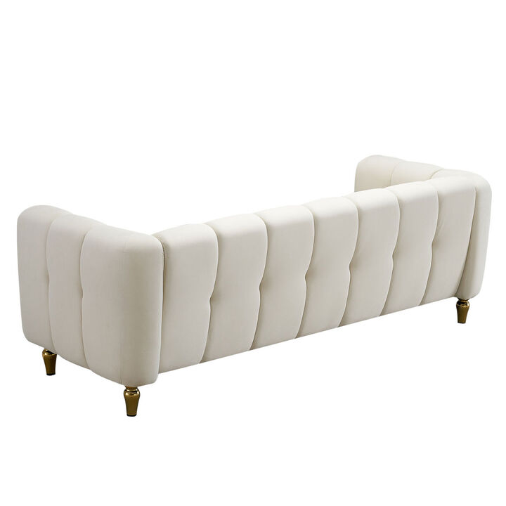 Modern Velvet Sofa 83.07 inch for Living Room Beige Color