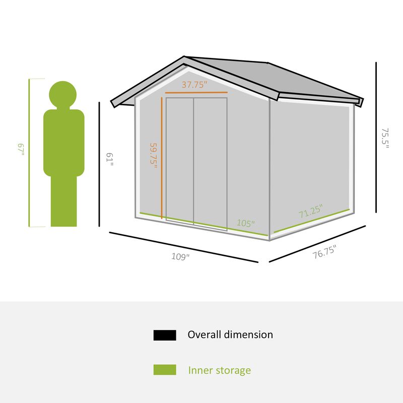 9' x 6' Metal Storage Shed Garden Tool House with Double Sliding Doors, 4 Air Vents for Backyard, Patio, Lawn Grey
