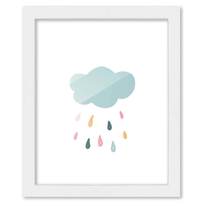 8x10 Framed Nursery Wall Art Boho Rain Cloud Poster In White Wood Frame For Kid Bedroom or Playroom