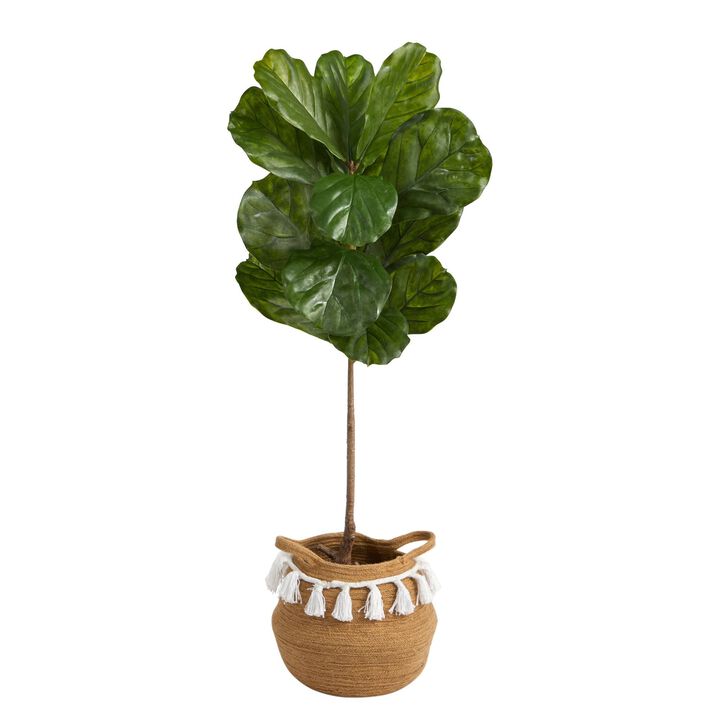 Nearly Natural 4-ft Fiddle Leaf Tree in Planter w/Tassel UV (Indoor/Outdoor)