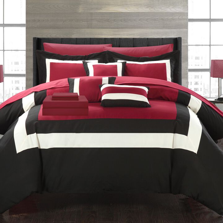 Chic Home Elegant Beaudine 10 Pieces Comforter Bed In A Bag Sheets Decorative Pillows & Shams - Queen 90x90, Red