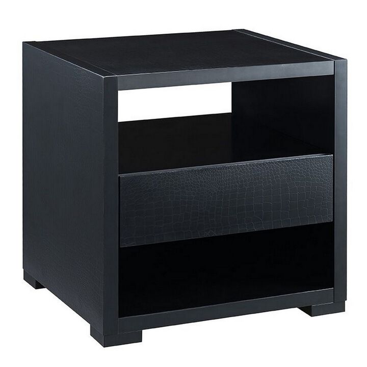 End Table with 2 Drawers and Open Compartments, Black-Benzara