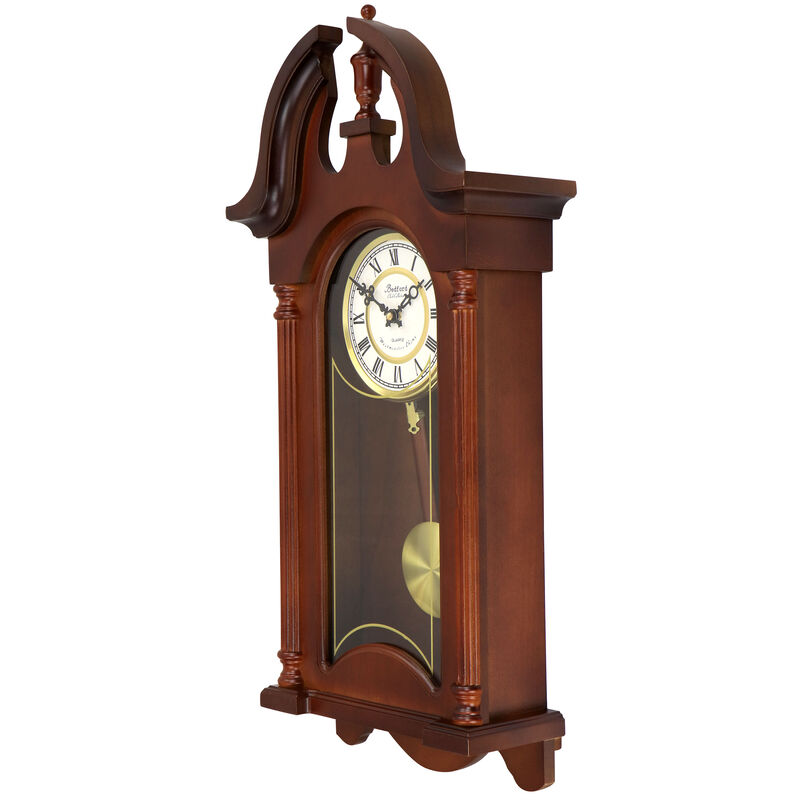 Bedford Clock Collection Delphine 27 Inch Mahogany Chiming Pendulum Wall Clock