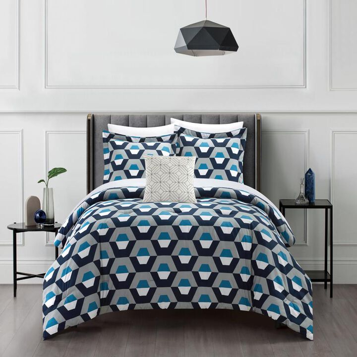 Chic Home Miles 6 Piece Comforter Set Contemporary Geometric Hexagon Pattern Print Design Bed in A Bag Bedding