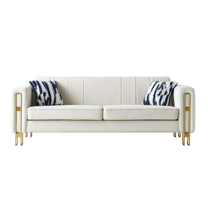 Modern Velvet Sofa 85.04 inch for Living Room Beige Color