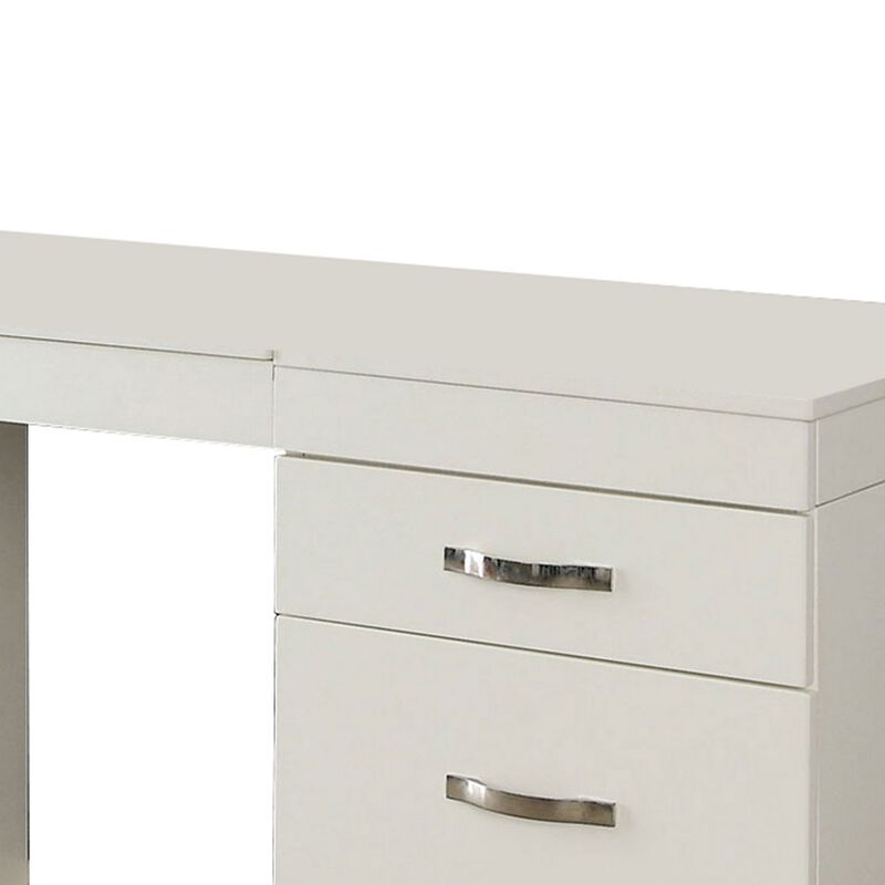 Contemporary 6 Drawer Vanity Desk with Lift Top Mirror, White-Benzara