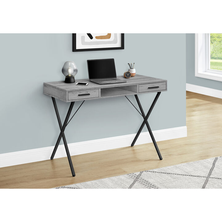 Monarch Specialties I 7792 Computer Desk, Home Office, Laptop, Left, Right Set-up, Storage Drawers, 42"L, Work, Metal, Laminate, Grey, Black, Contemporary, Modern