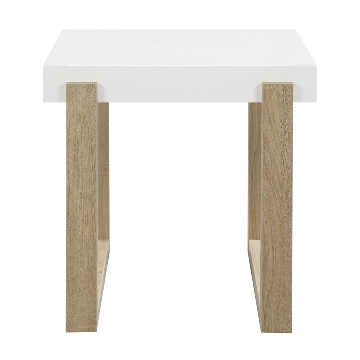 Shay 22 Inch Side End Table, Thick Rectangular Tabletop, High Gloss White-Benzara