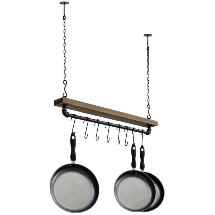 QuikFurn FarmHome Rustic Industrial 8 S-Hooks Ceiling Mounted Hanging Pot Rack